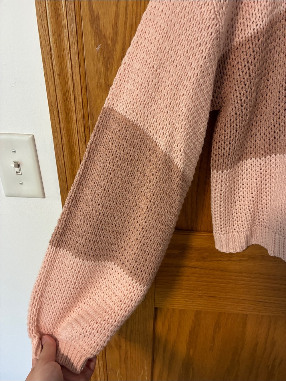 NEW American Eagle Medium Cozy Striped Crewneck Sweater - Baby Pink and Mauve - Picture 6 of 7